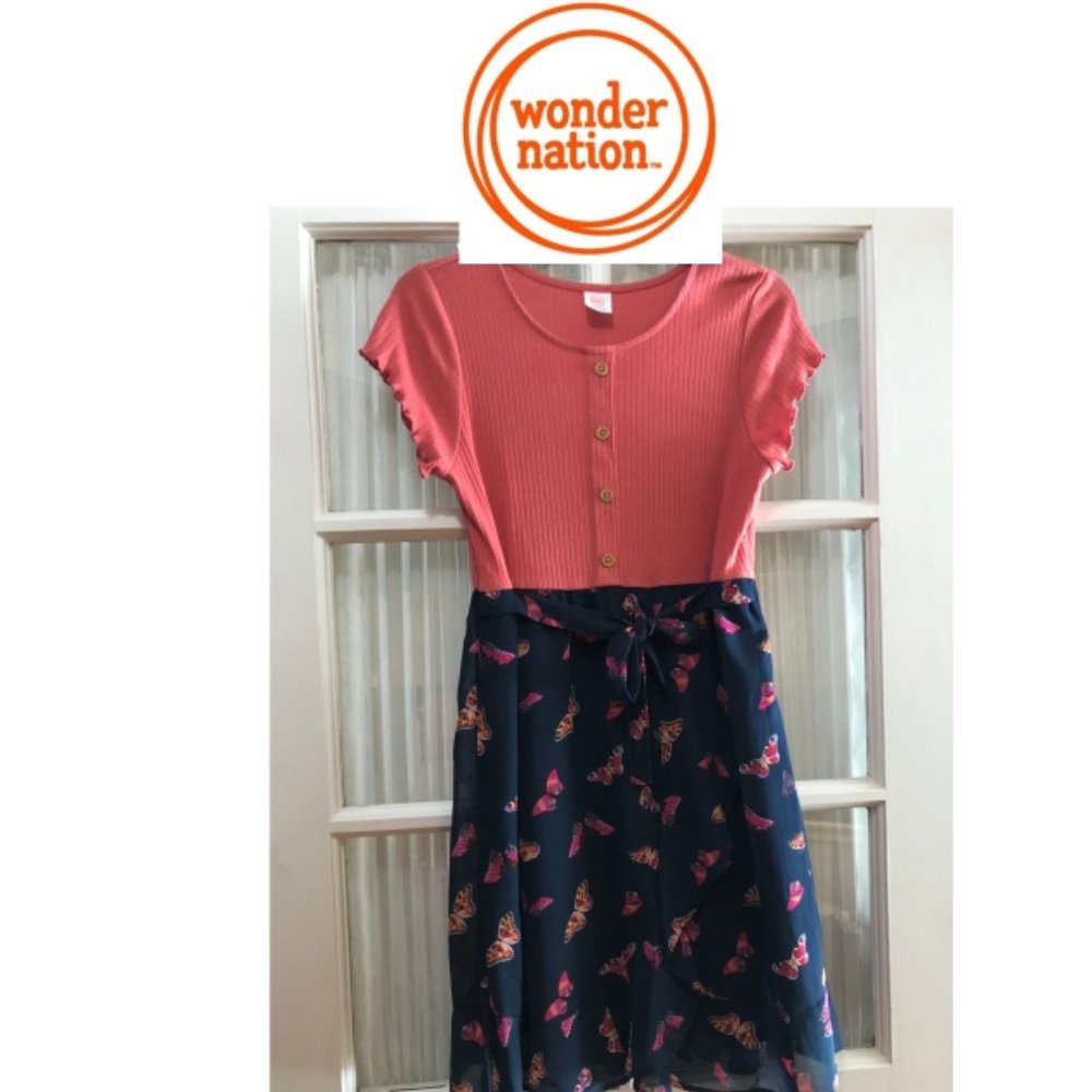 Wonder Nation wrap dress with butterfly print; girls size XL (14/16)